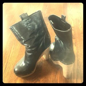 Black leather platform booties